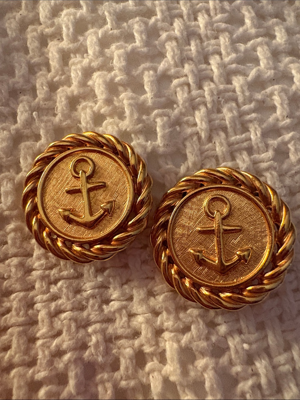 Vintage Anne Klein Gold Anchor Rope Button clip earrings